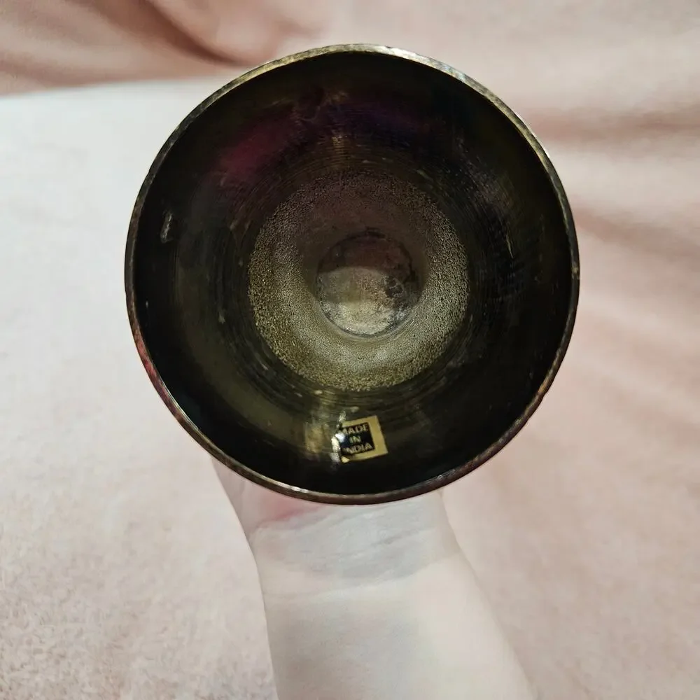 Vintage Etched Solid Brass and Black Enamel Floral Decorative Vase Made in India
